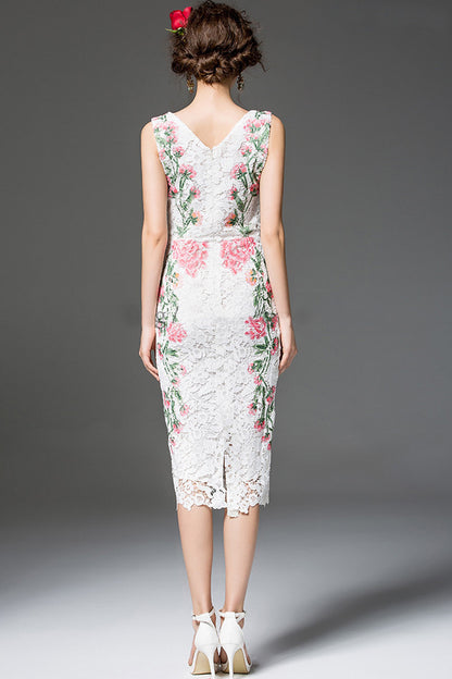 ELEGANT COCKTAIL PARTY V NECK BODYCON SLEEVELESS MIDI DRESS