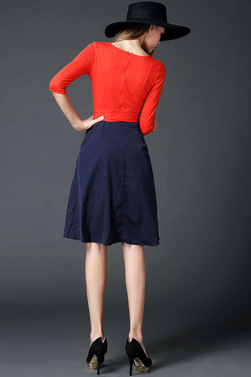 WOMEN'S ROUND NECK 3/4 SLEEVE CASUAL A-LINE VOCATION DRESS