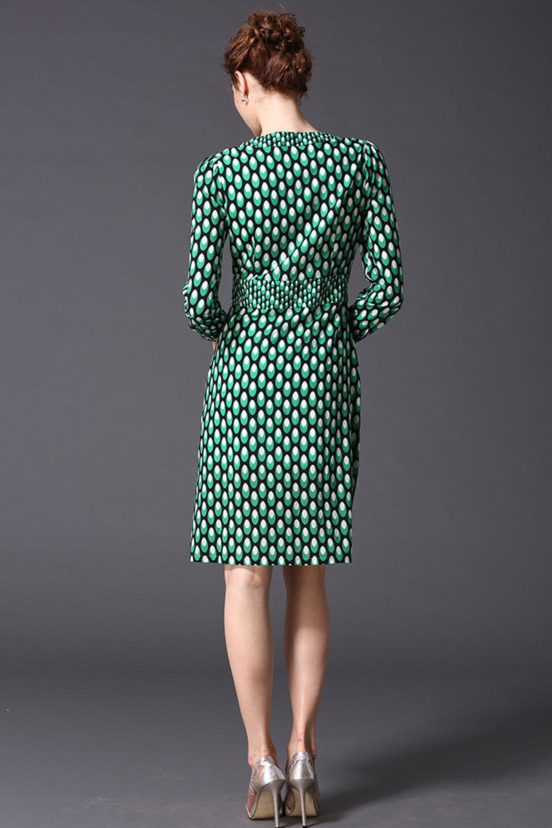 Droped  Pattern V-Neck High Waist Dress