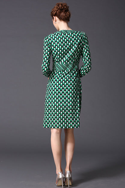 Droped  Pattern V-Neck High Waist Dress