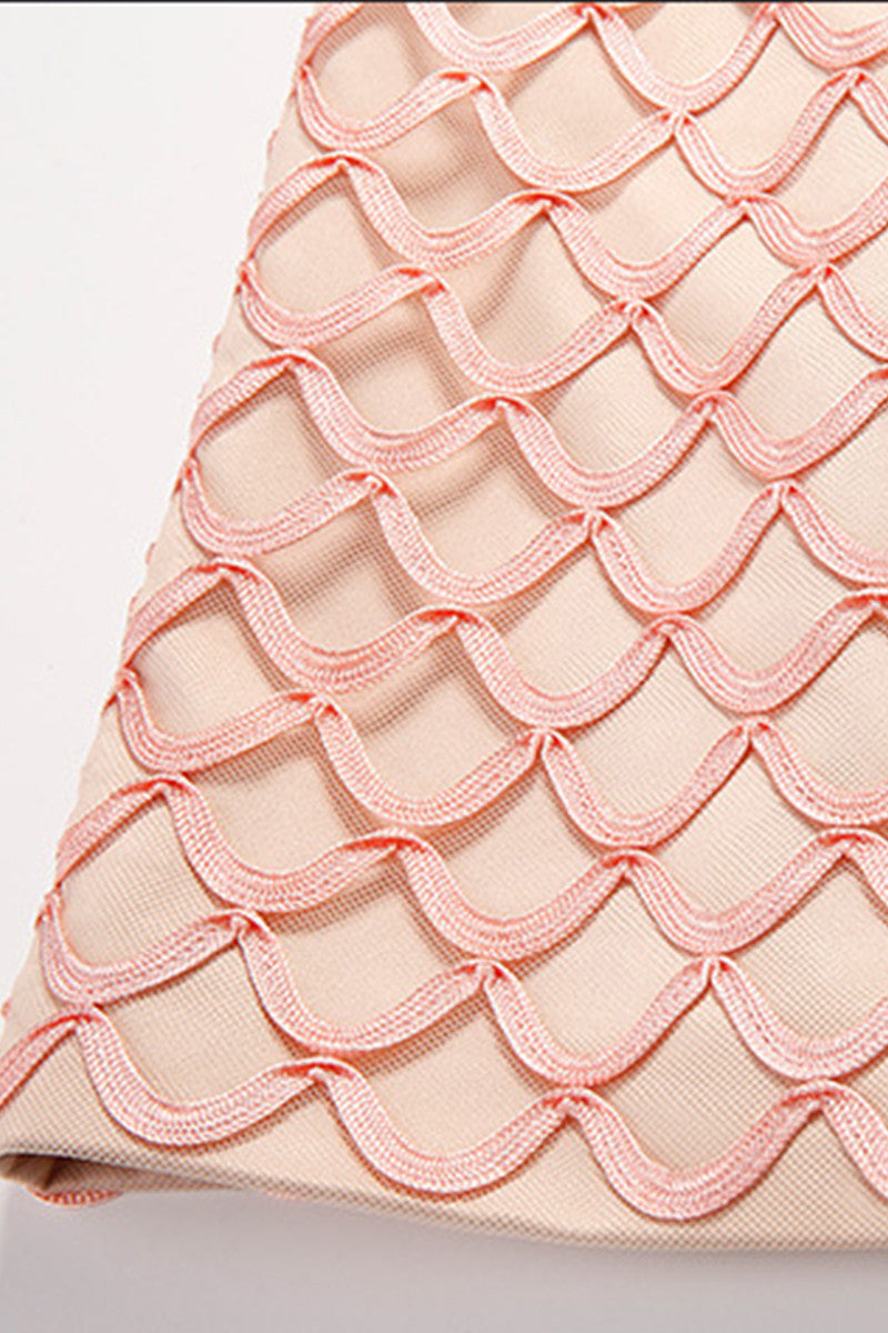 V Neck Sheer Mesh  Floral And Scale Embroidery Slim Dress