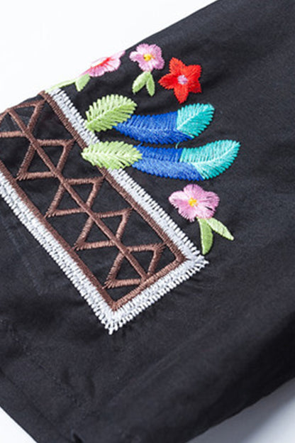 WOMEN'S V NECK CHINESE STYLE EMBROIDERY HALF SLEEVE CASUAL DRESS