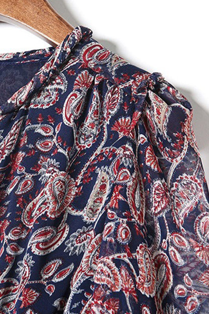Round Collar  Abstract Floral Print Chiffon Mini Dress