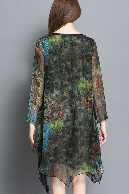 Peacock Feather Painting Irregular Plus-Size Dress