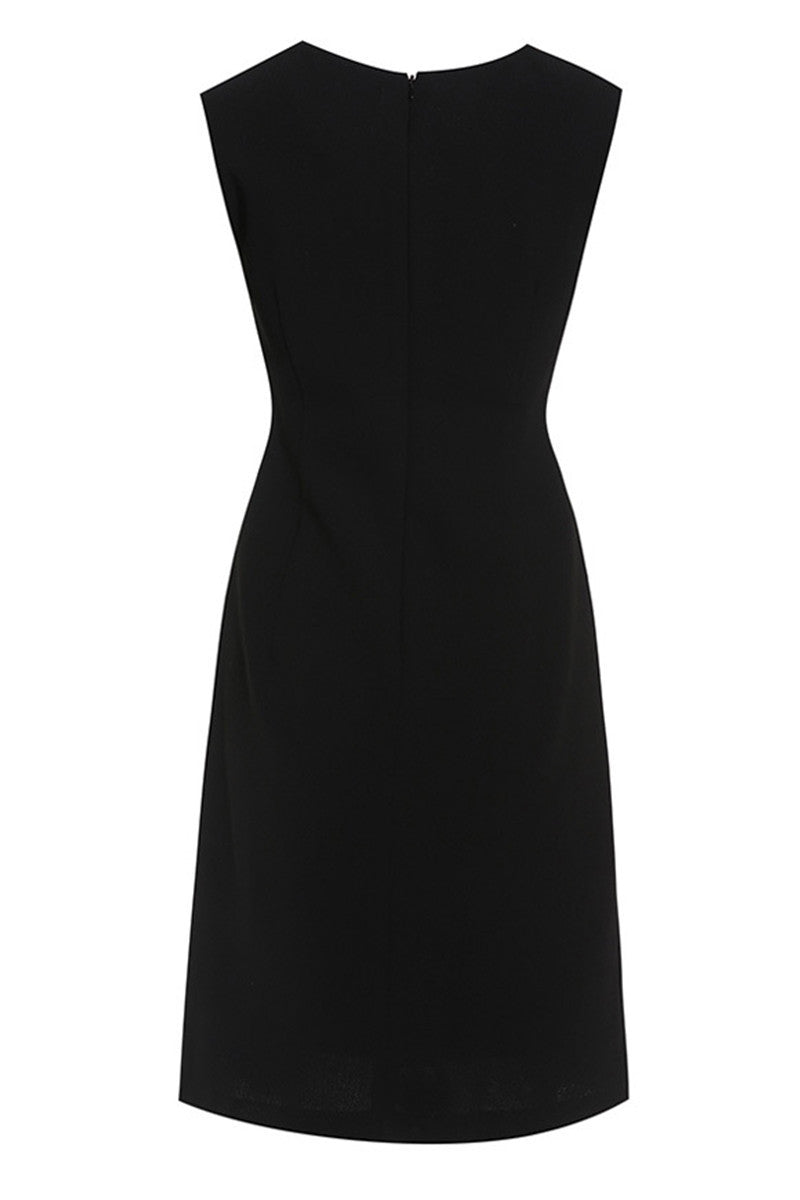 Round Collar Sleeveless Beaded Applique Dress