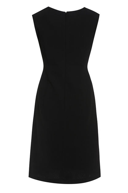 Round Collar Sleeveless Beaded Applique Dress