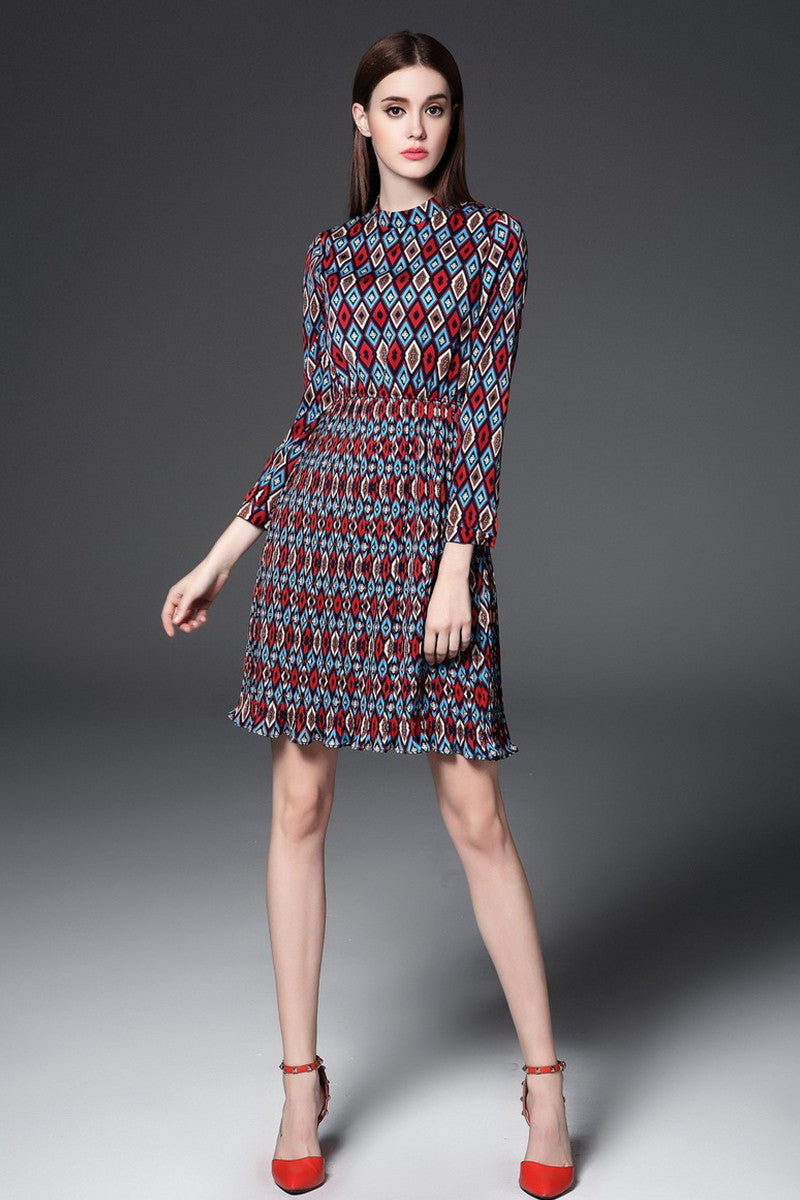 Round Collar Pope Printing Swing Mini Dress