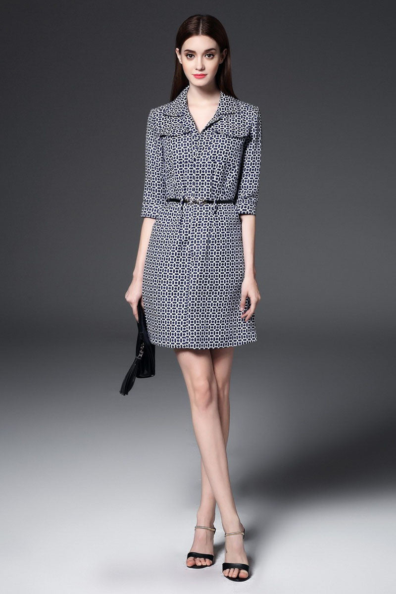 Slit V Neck Pattern Print Slant Pocket Dress - NJOYDRESS - 1