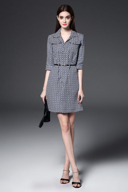 Slit V Neck Pattern Print Slant Pocket Dress - NJOYDRESS - 1