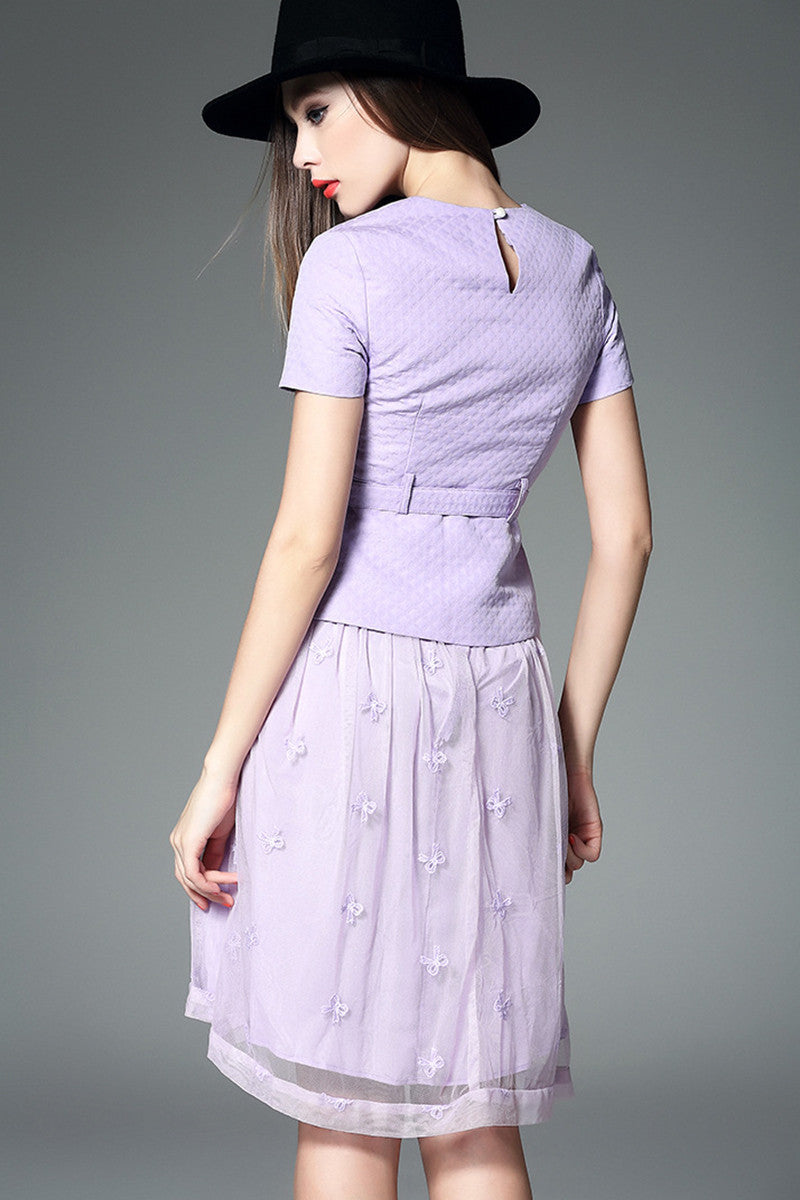 Violet Jacquard Tops With Net Emboridered Dress