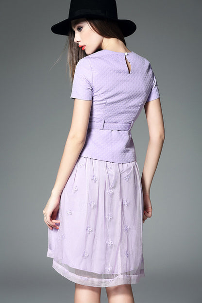 Violet Jacquard Tops With Net Emboridered Dress