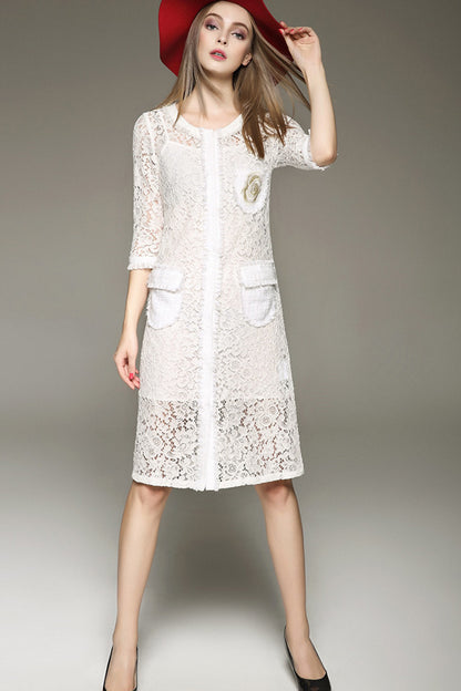 Full Peony Lace Button Down Shirt Dress With Sundress