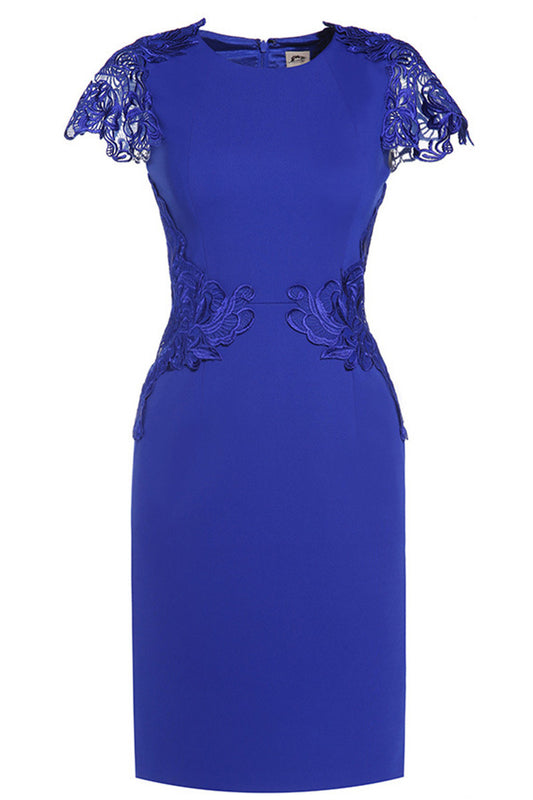 Round Collar Floral Lace Applique  Slim Dress
