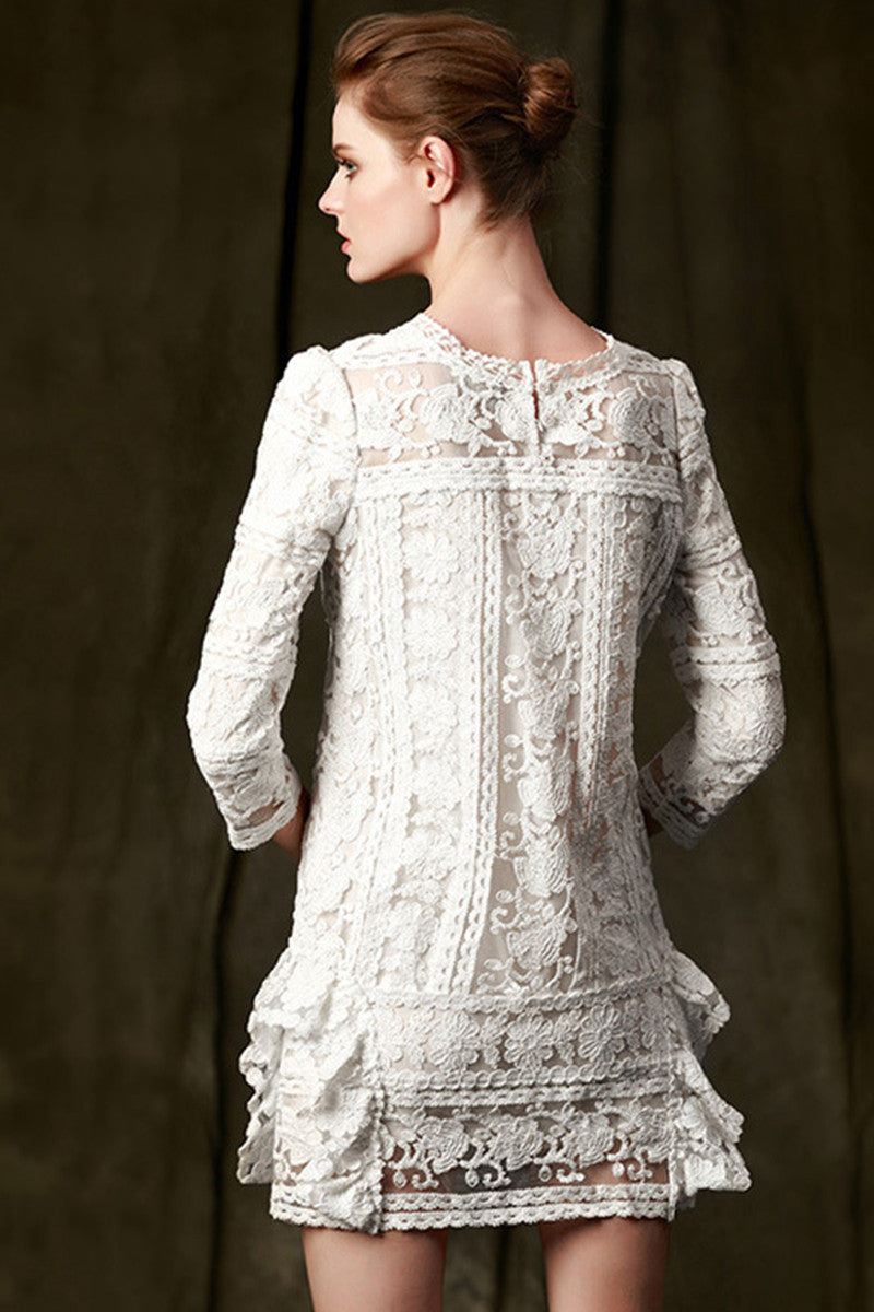 [30% OFF TILL 8 APR] Vintage Hollow-Out 3/4 Sleeve Lace Embroidery Cocktail Dress