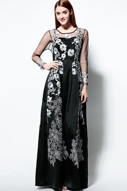 Embroidered Illusion Long Bridemaid Dress