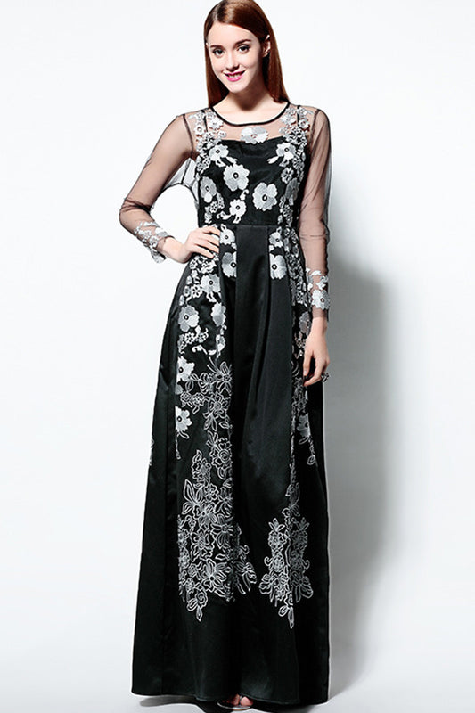 Embroidered Illusion Long Bridemaid Dress