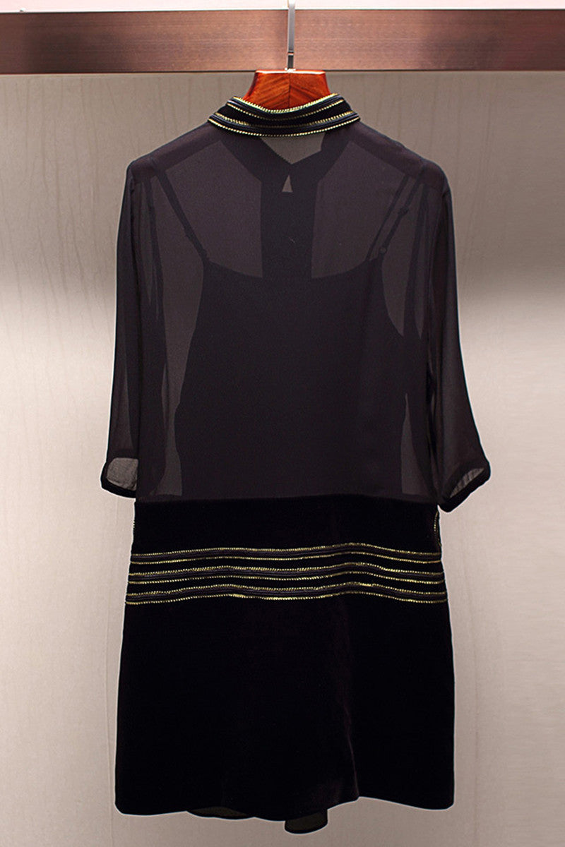 Stand Collar See Through  Sheer Shoulder Dress