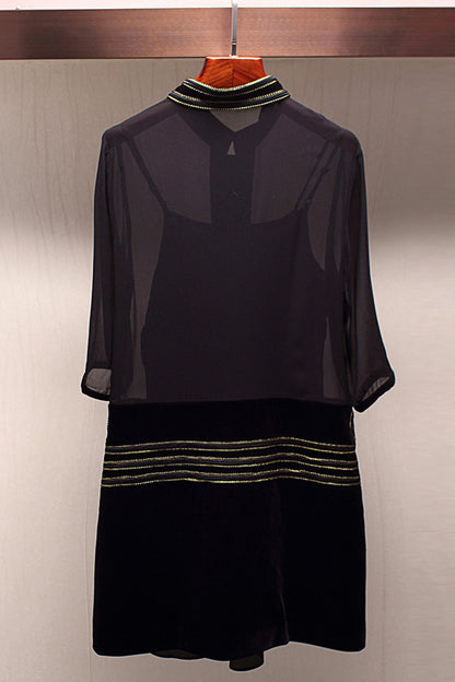 Stand Collar See Through  Sheer Shoulder Dress