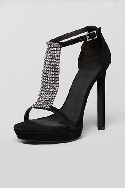 [30% OFF TILL 7 APR] Rhinestone Cut Out T-strap Platform Heels