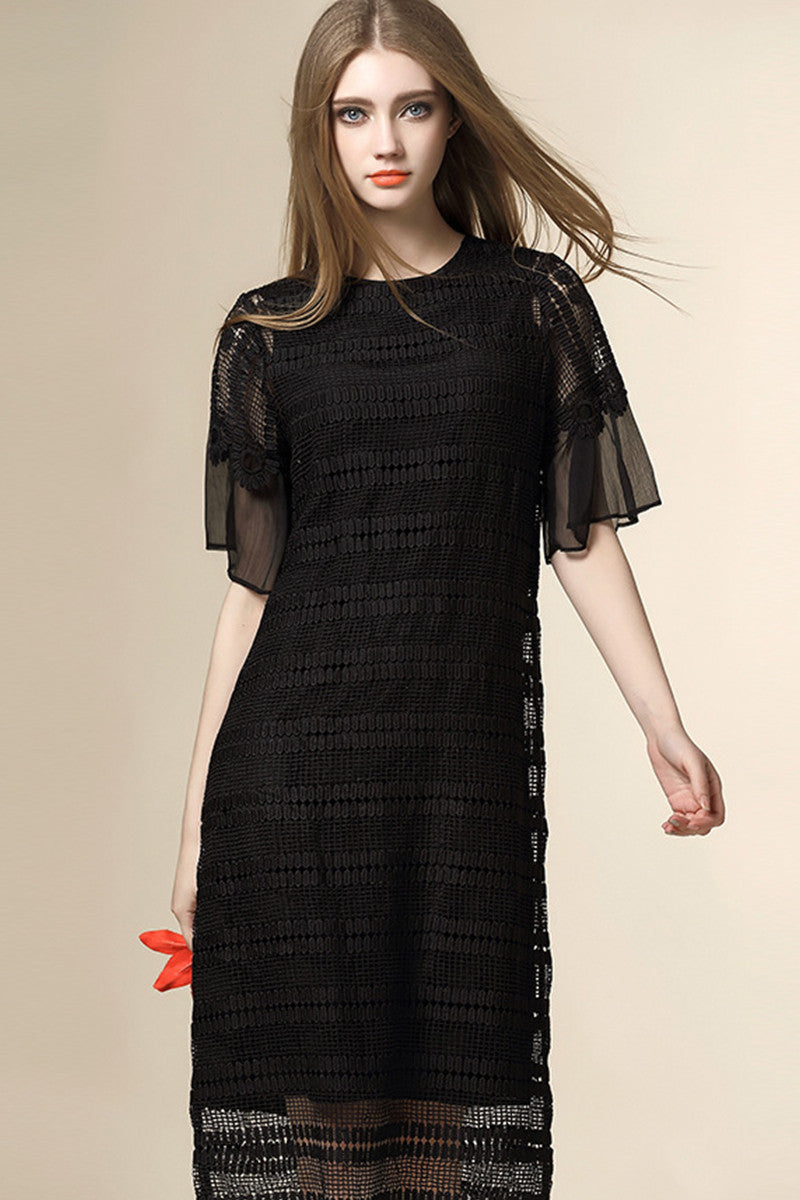 Stripe Lace Shift Midi Dress