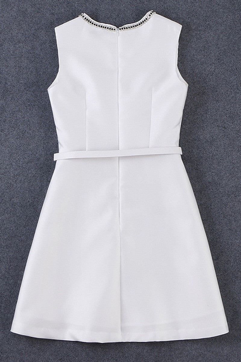 Beaded Neck Round Sleeveless Dress