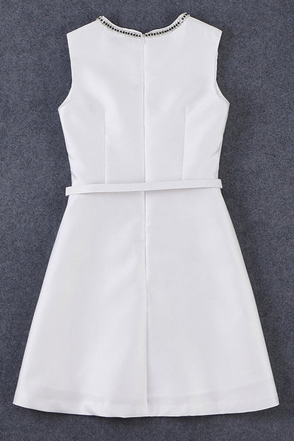 Beaded Neck Round Sleeveless Dress