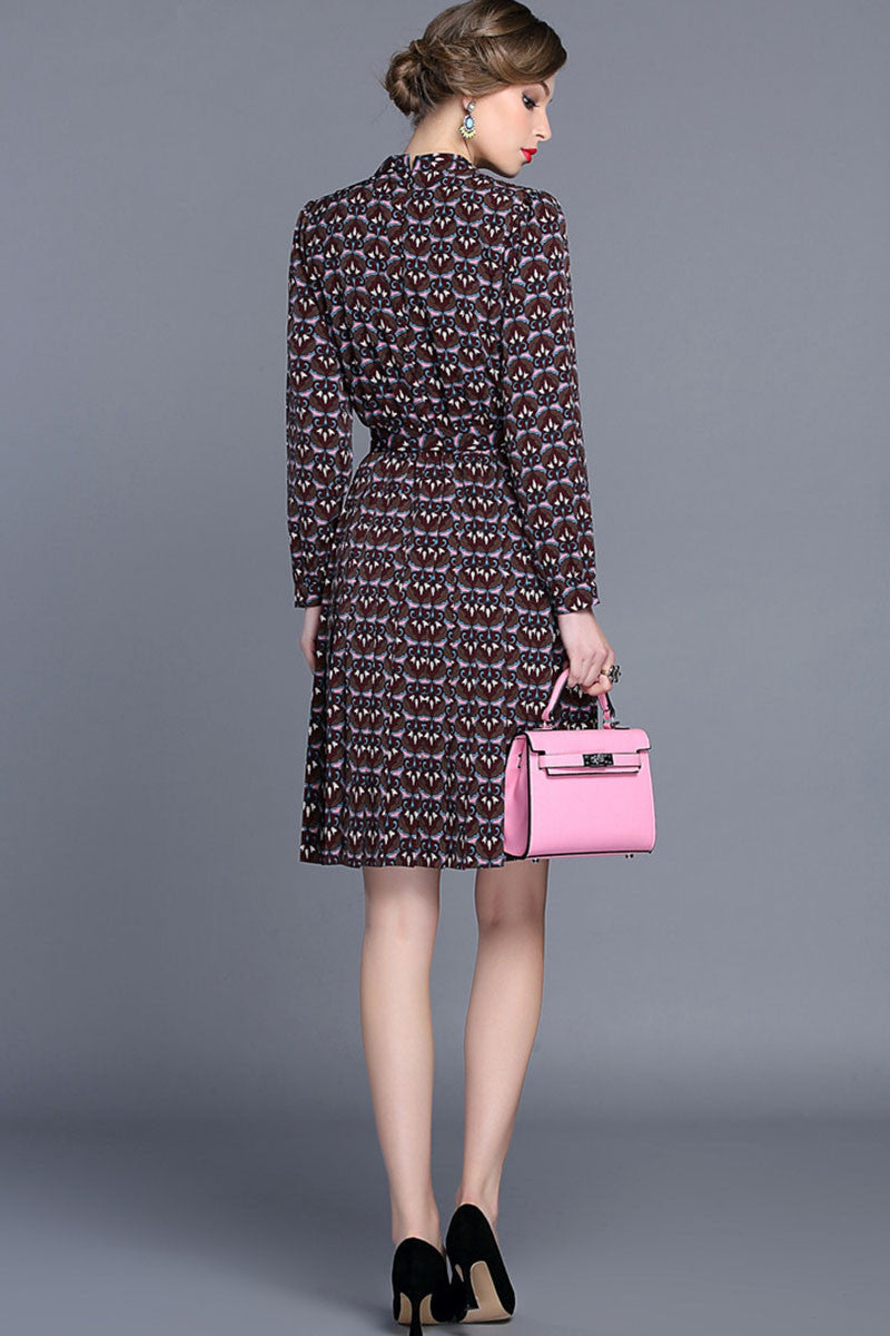 Long Sleeve Printing Chiffon Dress - NJOYDRESS - 3