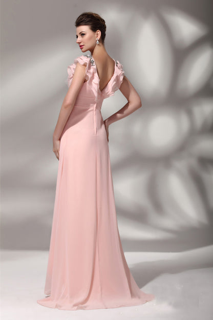 Deep V Neck Bling Beaded  Flare Hem High Waist Gown  Dress