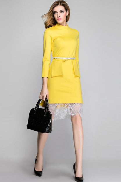 Little High Collar Front Pocket Lace Patch Dress