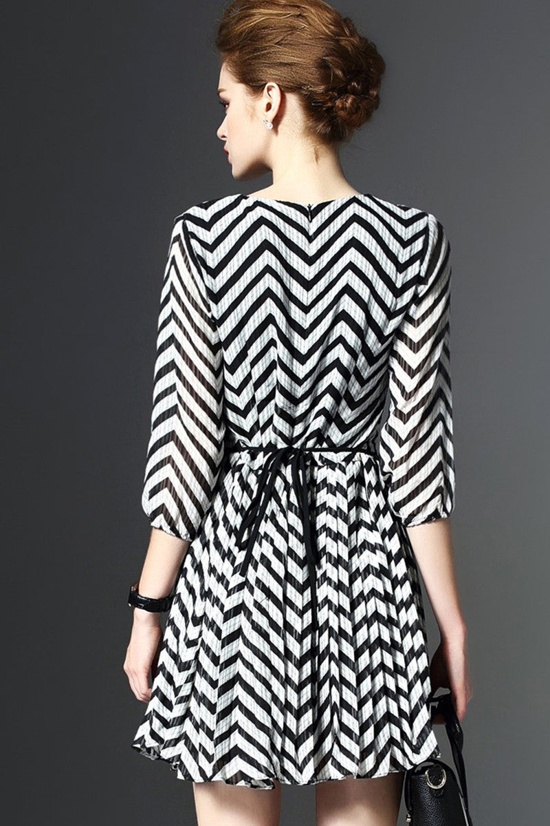 V Neck Loose Casual Stripe Formal Dress