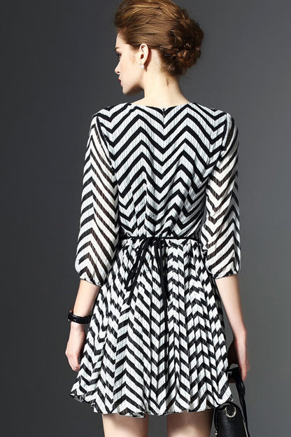 V Neck Loose Casual Stripe Formal Dress