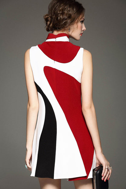 FORMAL CASUAL STAND COLLAR SLEEVELESS IRREGULARITY SKIRT DRESS