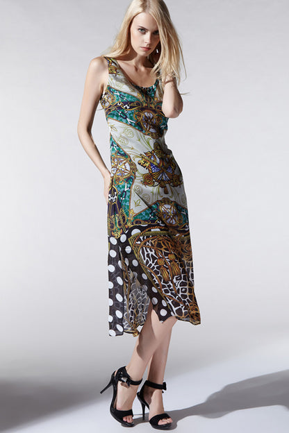 [30% OFF TILL 7 APR] Casual Slim V Neck Vintage Printed Midi Dress
