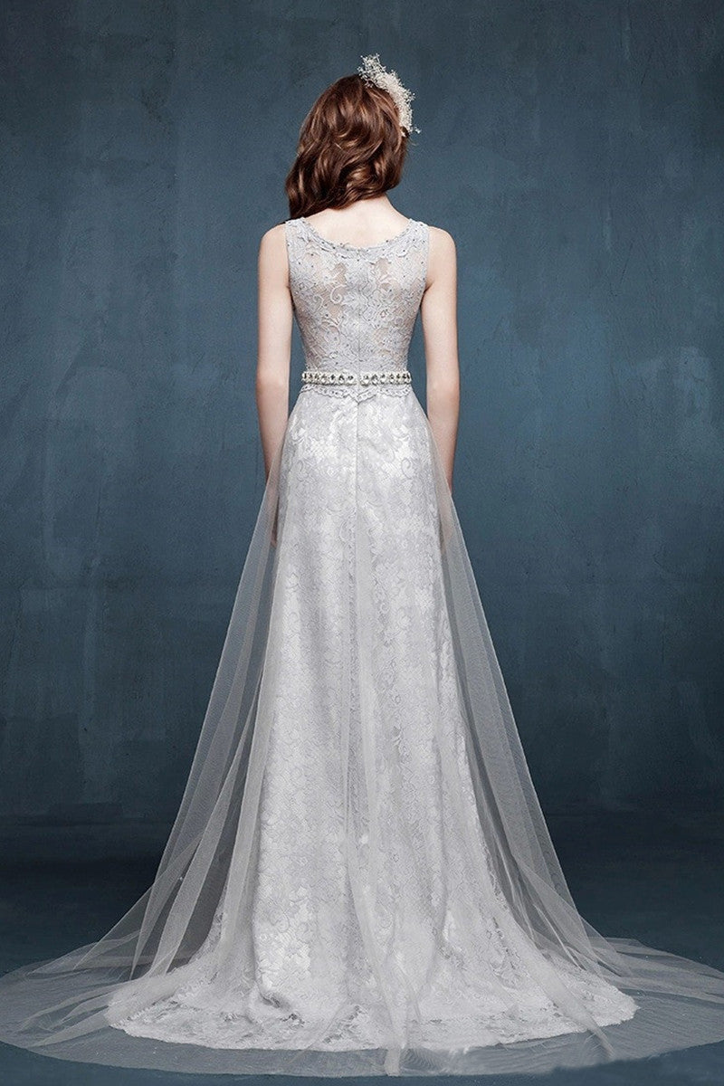 Round Collar Beaded Empire Waist Lace Applique Slim Dress
