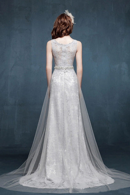 Round Collar Beaded Empire Waist Lace Applique Slim Dress