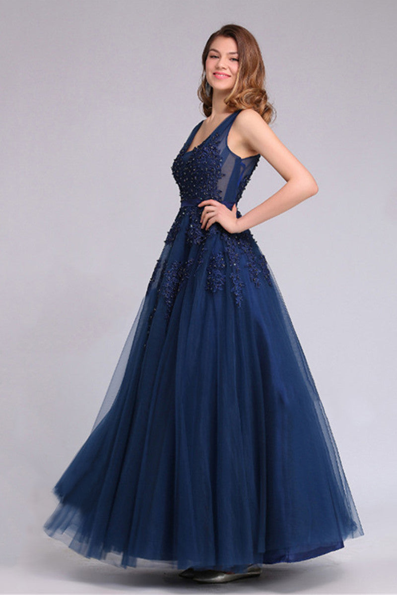 Deep V Neck Floral Lace Sequin Tulle Overlay Gown