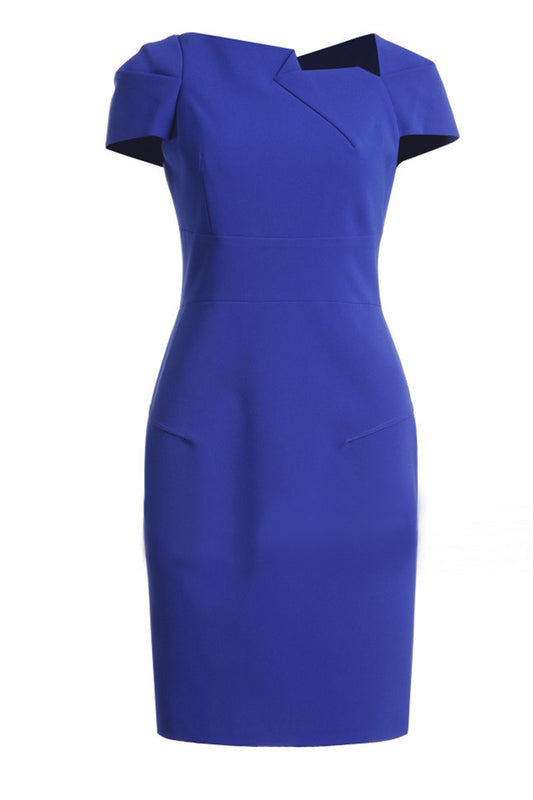 Fold Neck Cap Sleeve Wear To Work Solid Dress