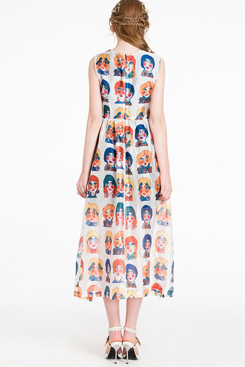 [30% OFF TILL 8 APR] Casual Emoji Cartoon Smiling Face Printed Midi Dress