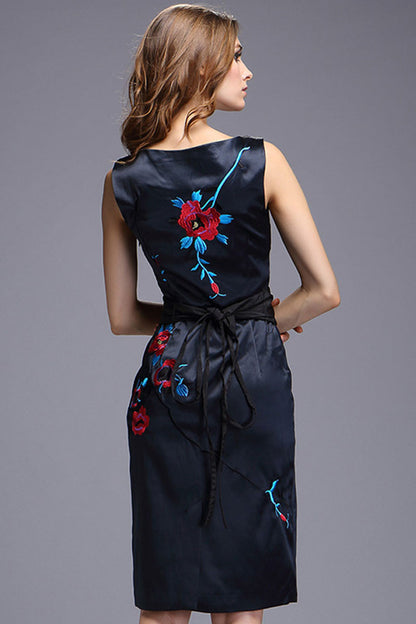Peony Embroidered Sleeveless Cocktail Dress