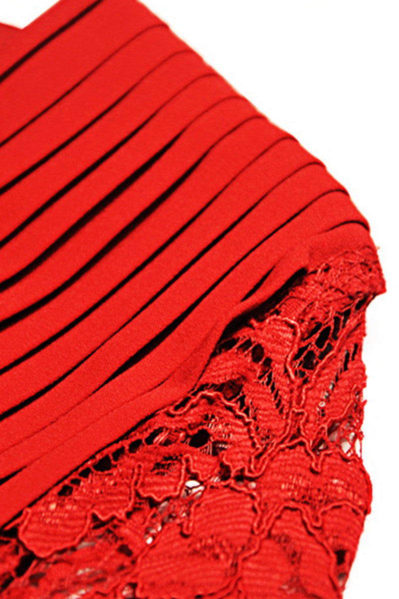 High Side Slit Deep-V Full Red Sexy Dress