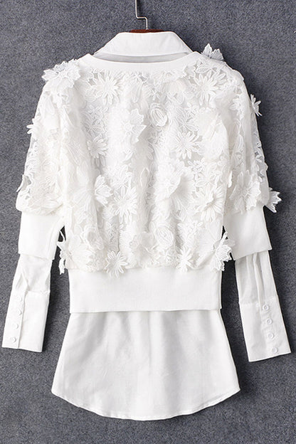 Lace Pullover With Button Down Shirts - NJOYDRESS - 3