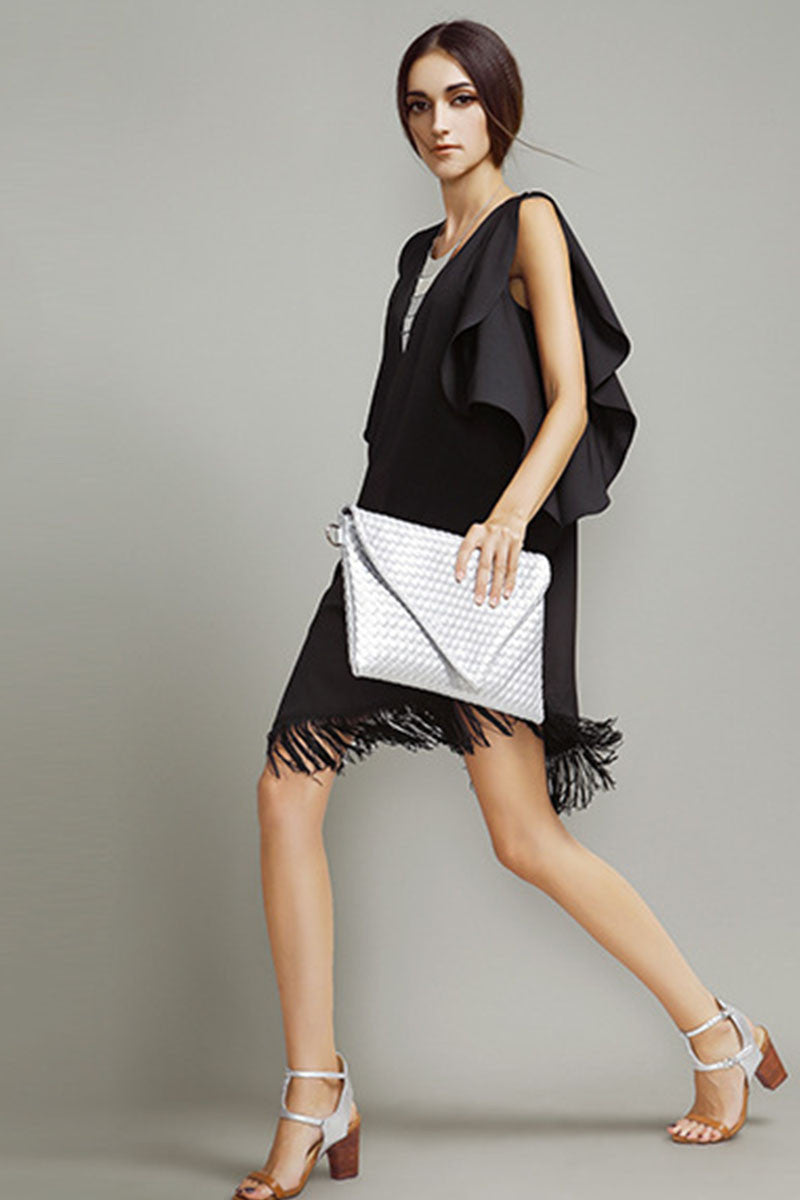 Scoop Neck Side Layer Irregular Bottom With Fringe Short Dress