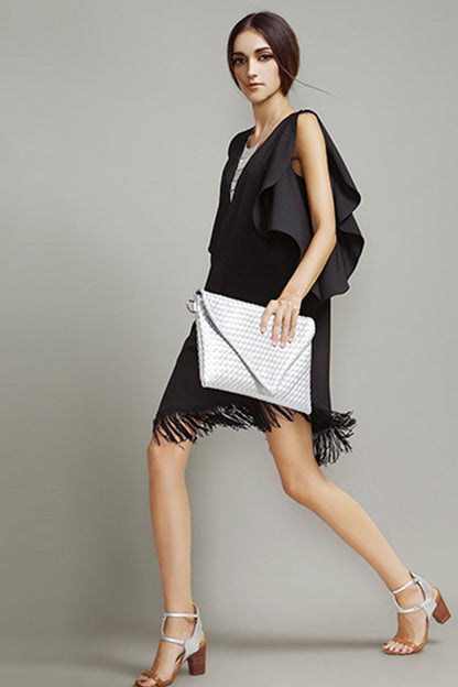 Scoop Neck Side Layer Irregular Bottom With Fringe Short Dress