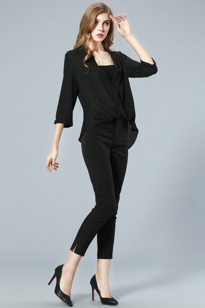Scoop V Neck Hollow-out  Back  Cross  Loose Blouse - NJOYDRESS - 4