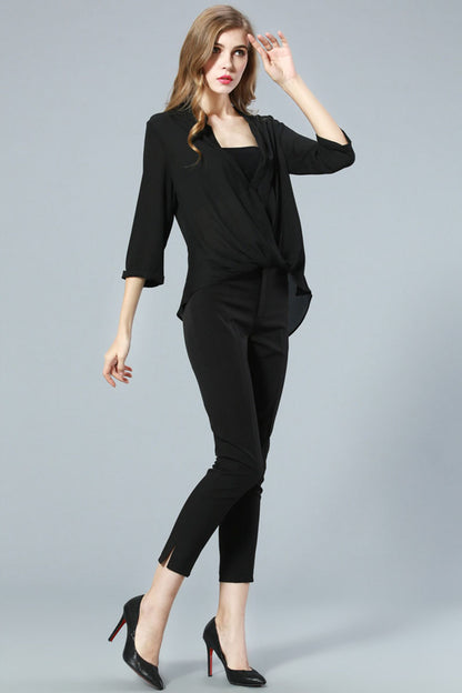 Scoop V Neck Hollow-out  Back  Cross  Loose Blouse - NJOYDRESS - 4