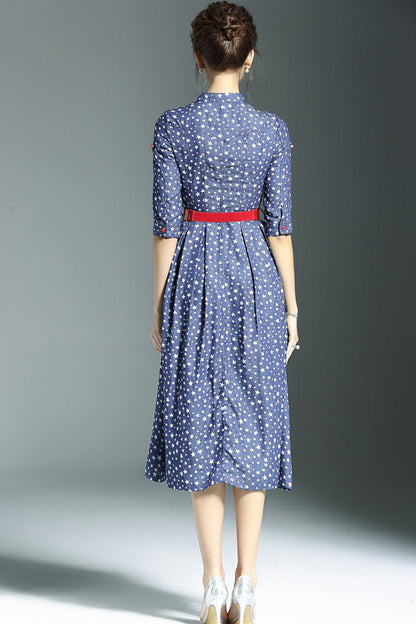 Grace Stand Collar Starry Sky Casual Midi Dress