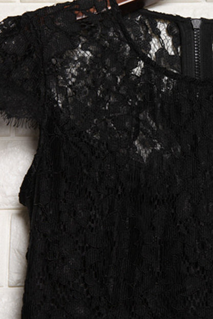 [50% OFF TILL 8 APR] Round Collar Sheer Lace Irregular Tail Slim Party Dress