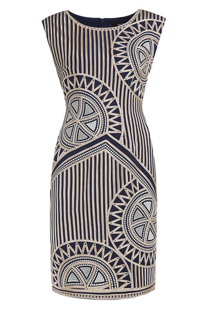 Round Collar Sleeveless Slim Embroidery Wrap Dress