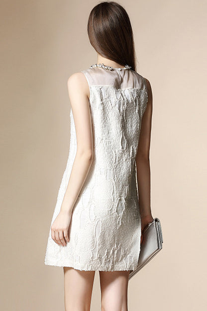 Embroidered With Bead Sleeveless Short Dress