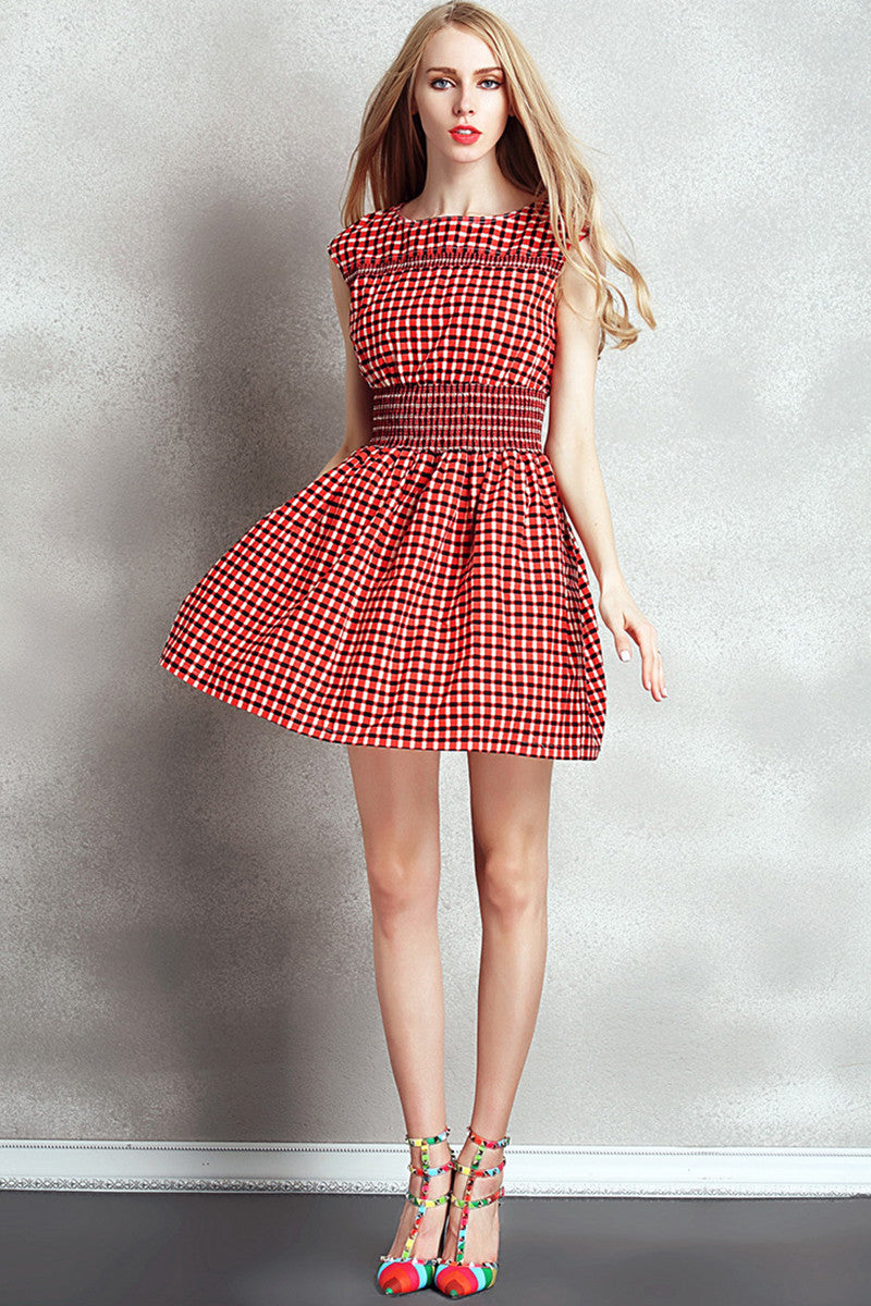 [30% OFF TILL 7 APR] Casual Plaid Round Neck Slim Mini Dress